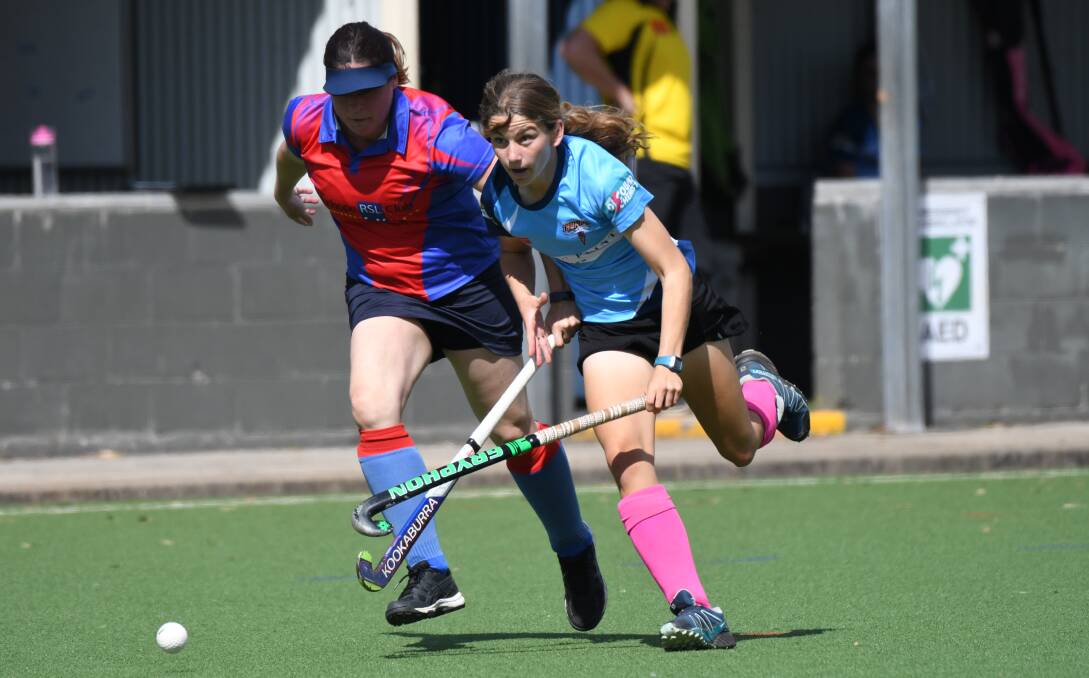 Young gun: Thunder player Emily Currie breaks away from her more experienced opponent in last Saturday's win over Wauchope. Photo: Matt Attard