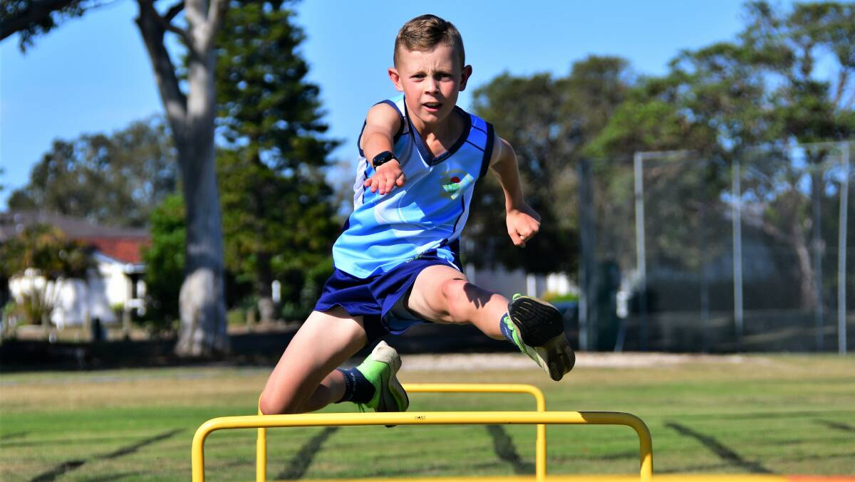 On a run: Trent Alley is an Australian under-11 hurdling champion. Photo: Paul Jobber