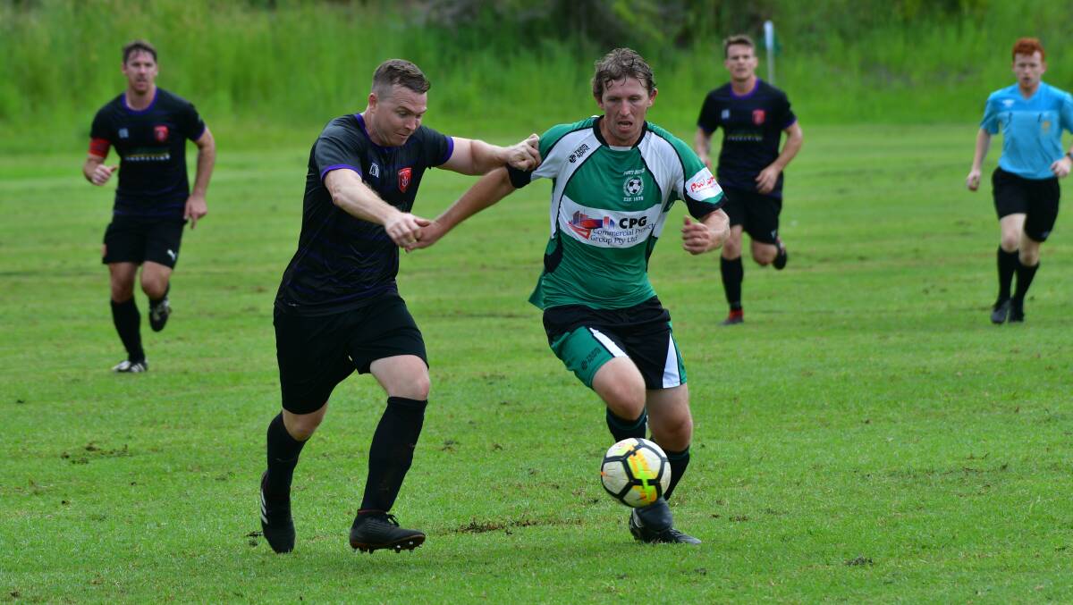 On target: Port United's Matt Broderick found the back of the net in their 3-2 trial loss to Wallsend. Photo: Paul Jobber