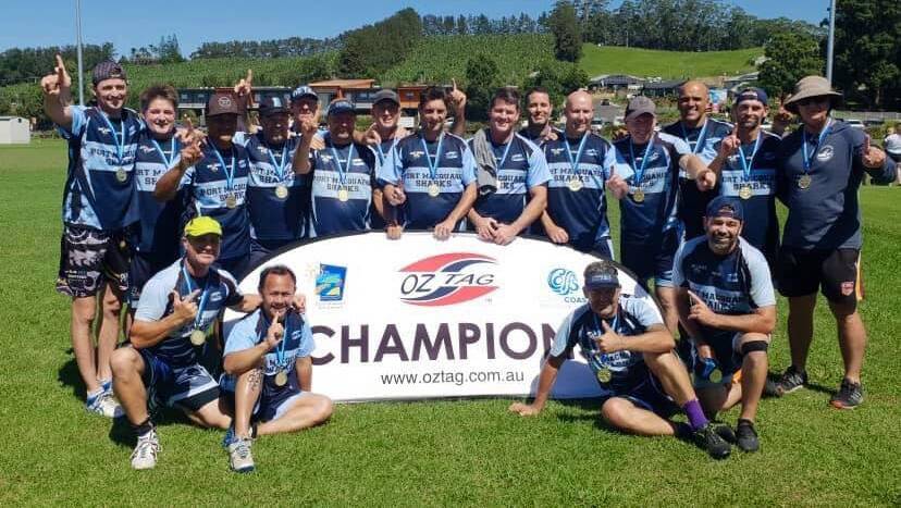 Winners: Port Macquarie Sharks men's 45s team claimed another NSW Oztag State Cup Championship at Coffs Harbour on Sunday. Photo: supplied