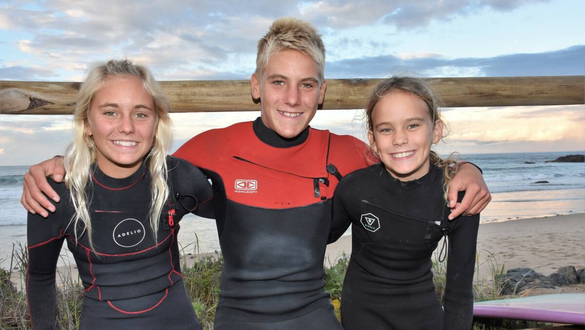 Top effort: Imojen, Kayle and Avalon Enfield have returned from the state surfing titles.
