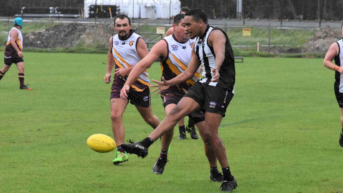 Boot to ball: Port Macquarie Magpies in action at the AFL North Coast Festival of Footy on April 17. Photo: Green Shoots Marketing