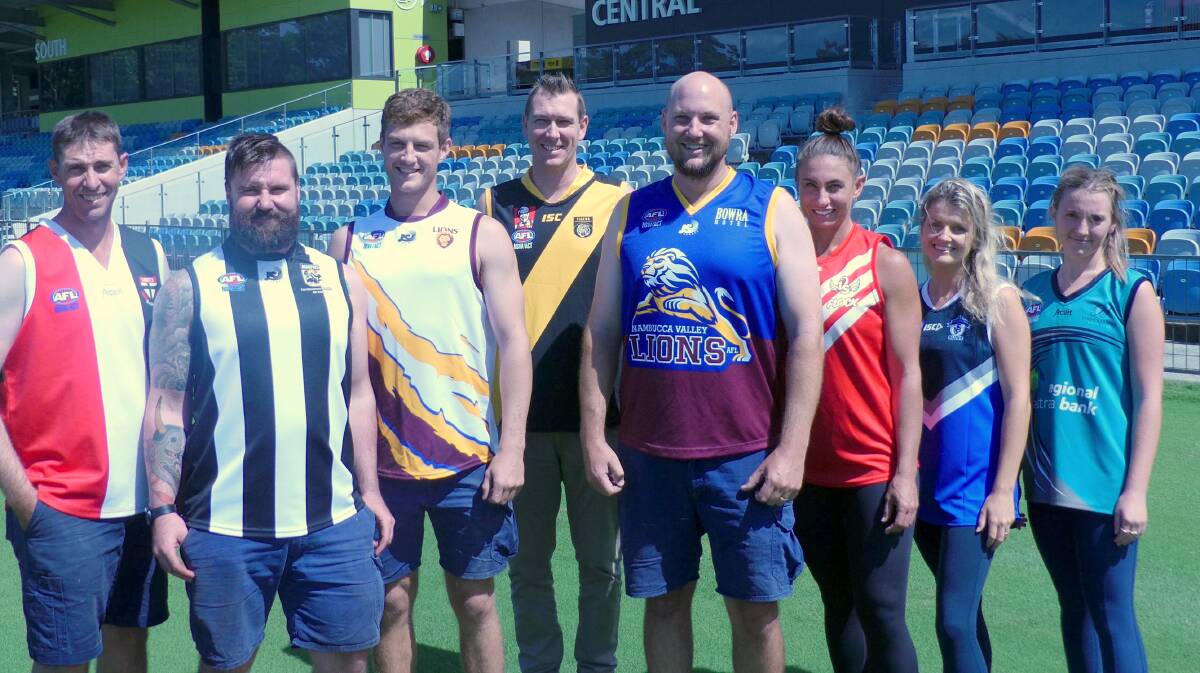 Good to go: Representatives from each of the eight clubs set to battle it out on AFL North Coast fields in 2021. Photo: supplied