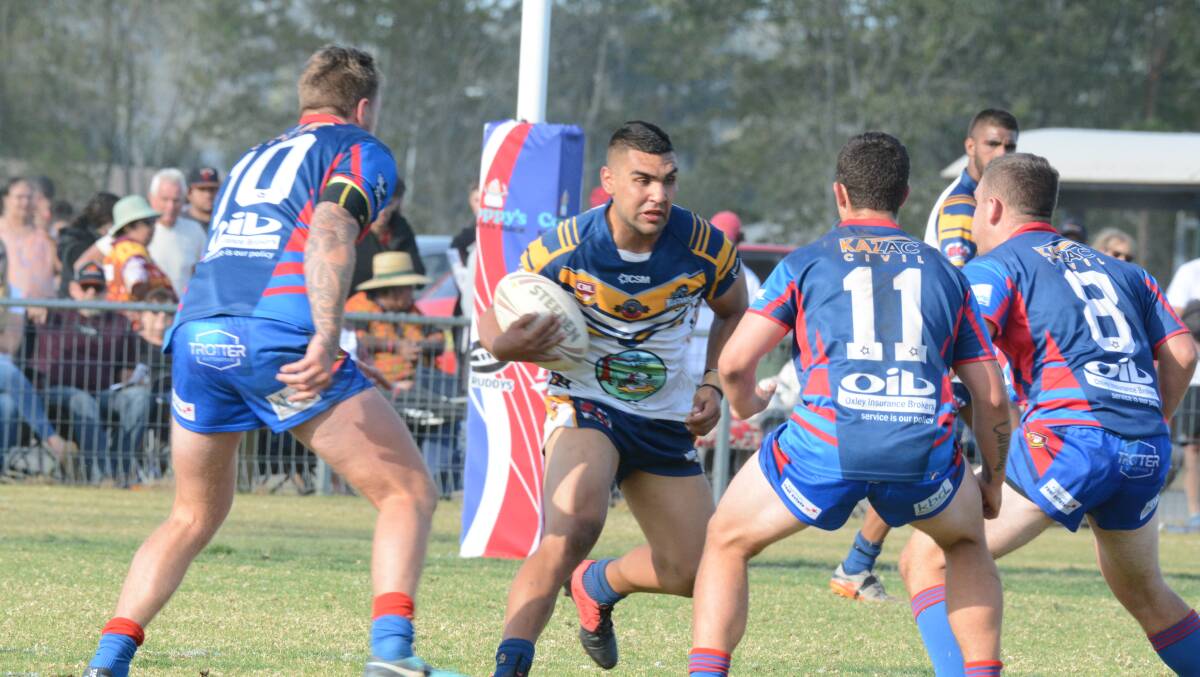 Leading the way: Richie Roberts on the charge for Macleay Valley in the 2019 Group 3 grand final.