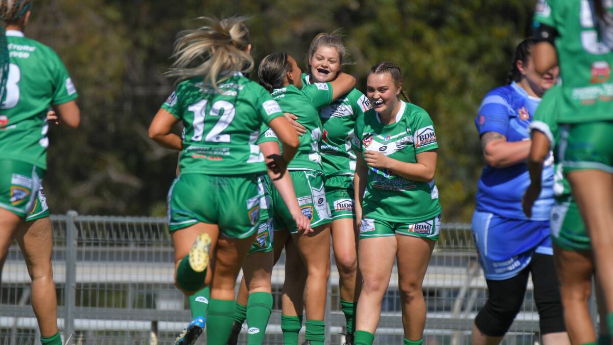 Yeah the girls: Beechwood players celebrate a try in the 2018 Hastings League women's grand final.