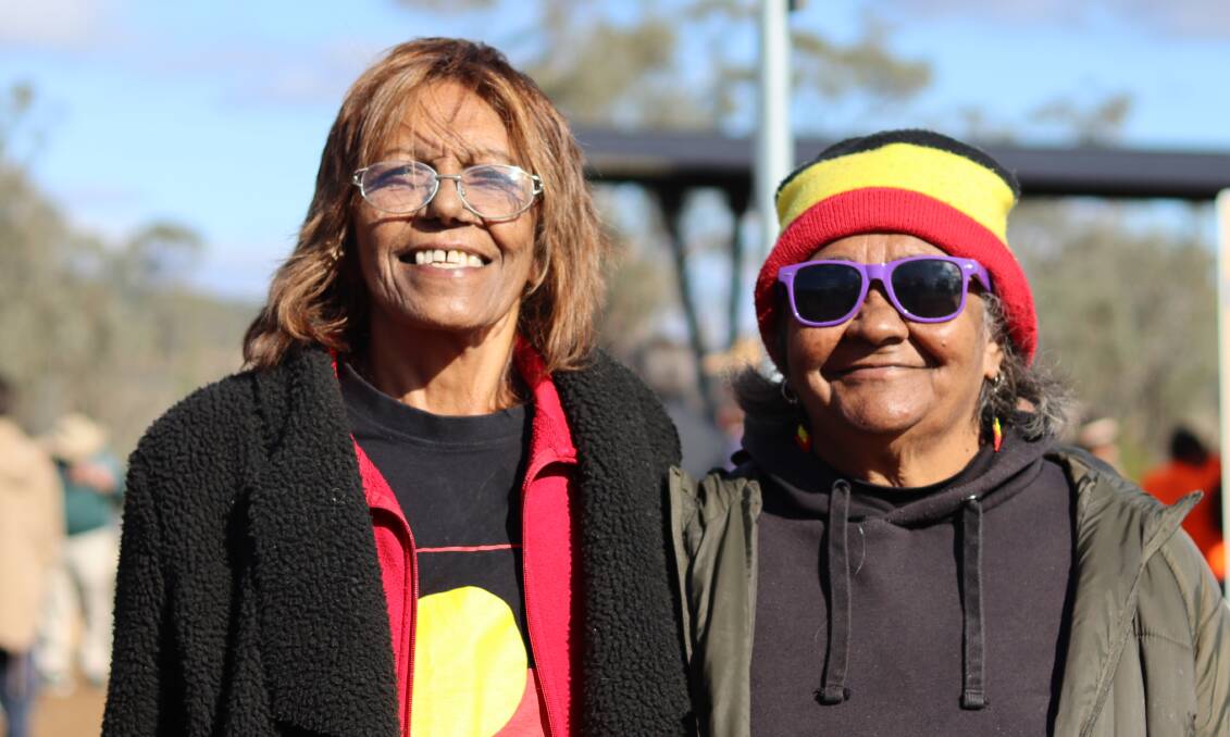 BETTER DAY: Lizabeth Munro and Betty French from Moree came as part of the Ngambaa Dhalaay Dancers. Photo: Jacinta Dickins