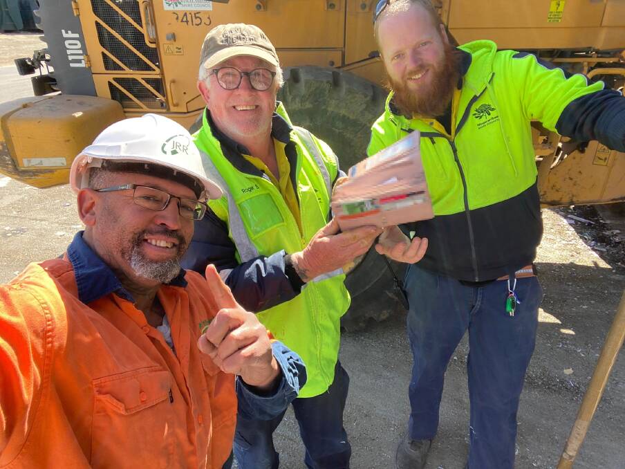 Roger and Horace from the Resource Recovery Centre (RRC) joined Vaughan from JR Richards went dumpster diving to find the missing wallet. Photo: Wingecarribee Shire Council