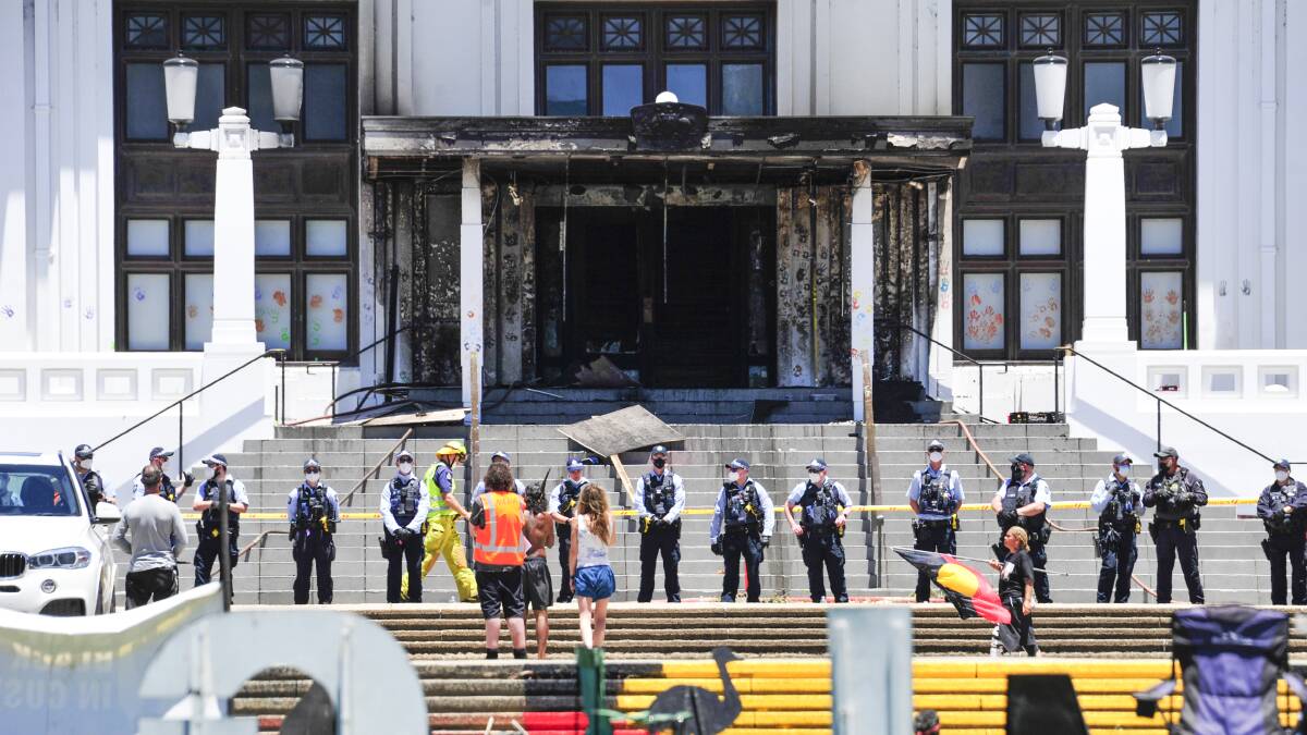 Damage to Old Parliament House after the fire. Picture by Dion Georgopoulos