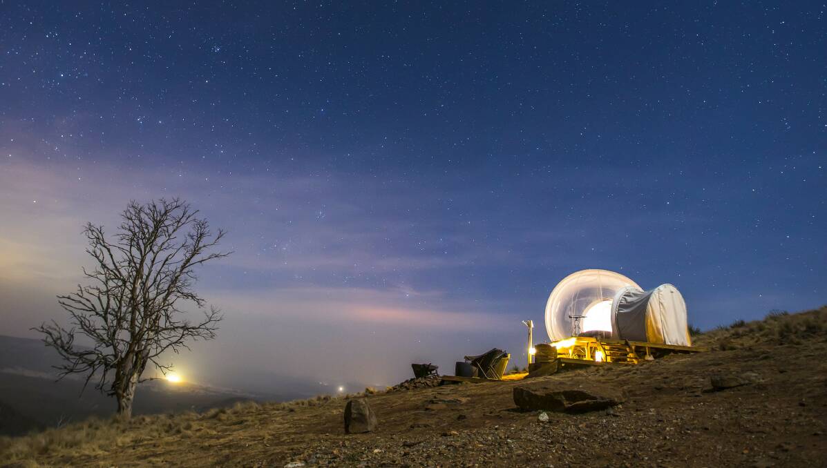 The night sky over a Bubbletent Australia tent in the Capertee Valley. Picture: Destination NSW
