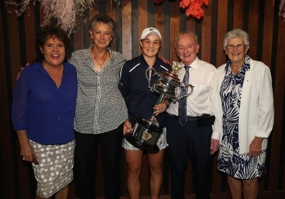 Champions: Evonne Goolagong Cawley, Chris O'Neil, Ash Barty, Rod Laver and Judy Dalton. Photo: Australian Open via Facebook