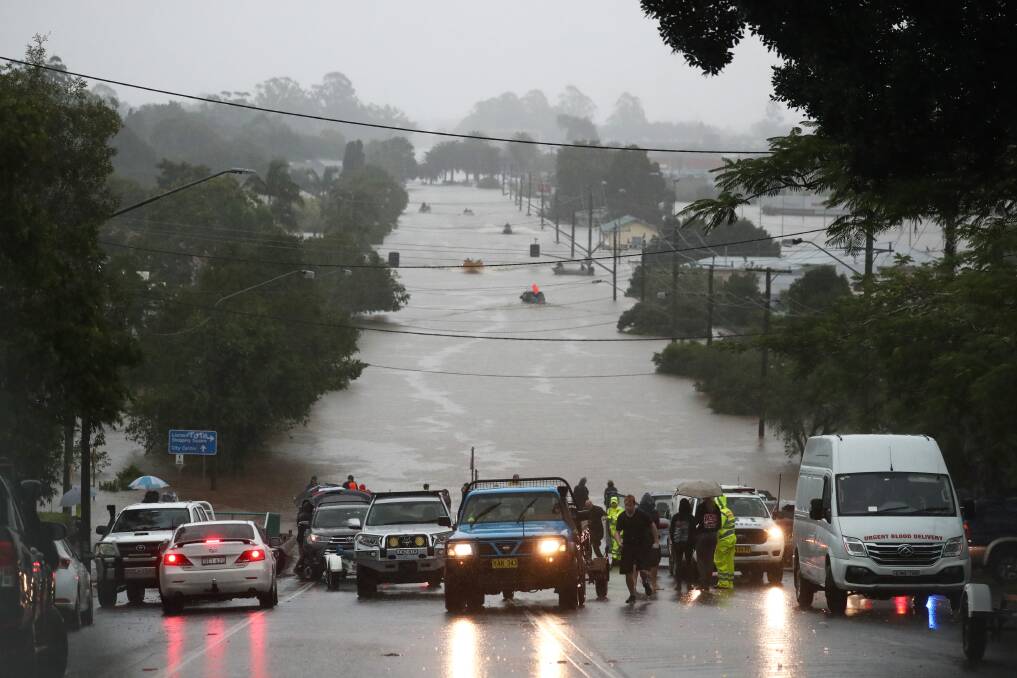 Flooding in the north-eastern New South Wales town of Lismore on Monday. Photo: AAP Image/Jason O'Brien