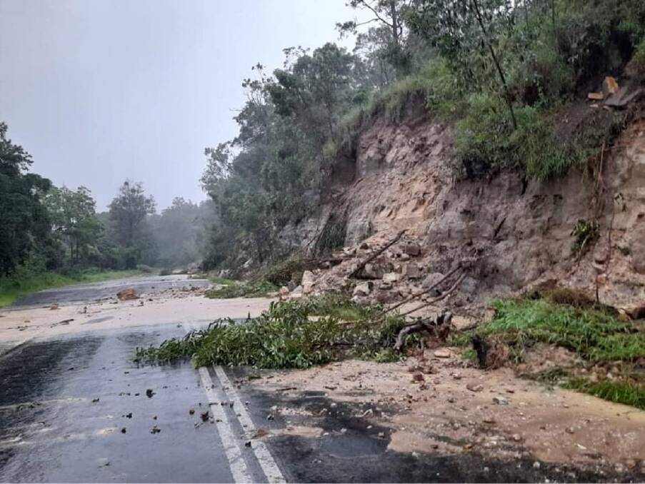 This road between Bentley and Kyogle was strewn with debris after an embankment collapsed. Picture: Nikkoli Anderson
