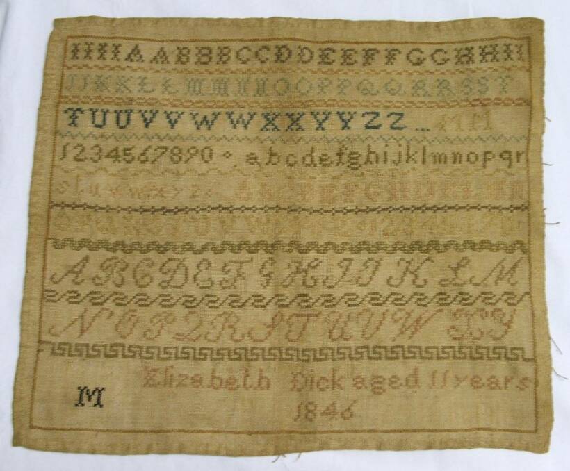 A sampler created by 11-year-old Elizabeth Dick in the 1840s. 