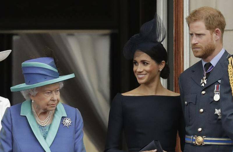 A disapproving Queen with Meghan and Harry.