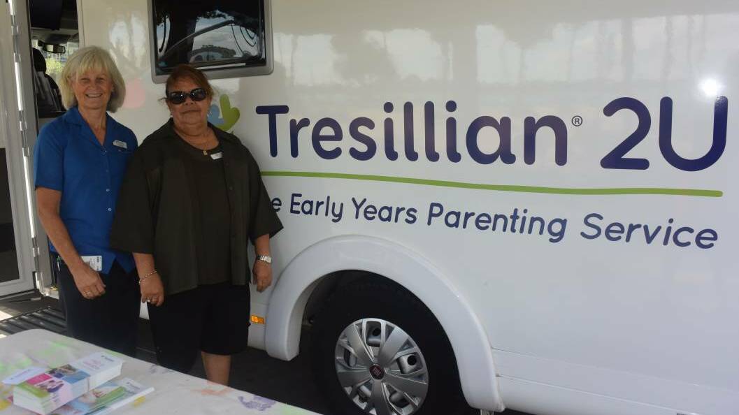Tresillian 2U child and family health nurse Deborah Laffan and Aboriginal health worker Delya Smith promote the Tresillian service in Port Macquarie. Photo: Lisa Tisdell