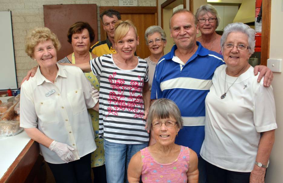Many happy returns: Sister Marjorie (far right) during her 80th birthday celebrations in 2014 with soup kitchen volunteers (l-r) June Crook, Deanne Candrick, Rob Phillips, Debra Ward, Pat Horvath, Sandra Wilson, Martin Knope and Diane Ryan. Photo: Nicole Langdon
