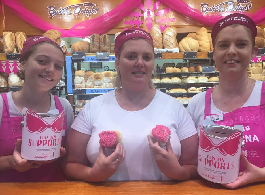 For a good cause: Michayla Beard, Aimee Davenport and Krystell Boyd from Bakers Delight at Settlement City, Port Macquarie. 
