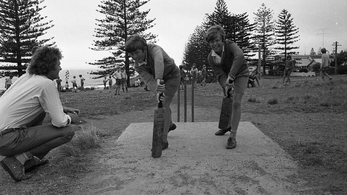 Keith Williams and Richard Newman go through their batting paces at Port Macquarie oval, 1971. Photos supplied by Port Macquarie Museum.