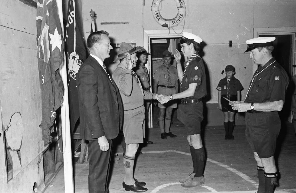 Well done: Christopher Usher receives his Queens Scout award, 1971.