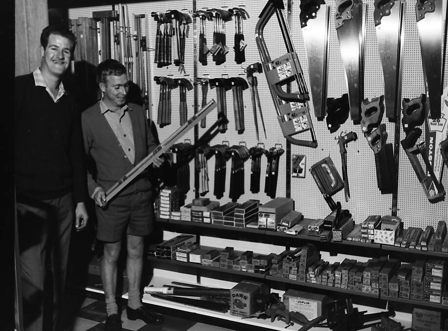 Builders tools for sale at the new hardware store, 1969.