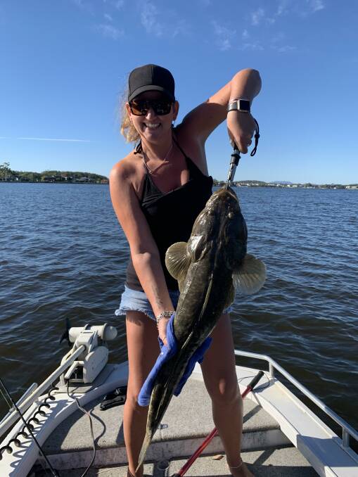 Back you go: There have been some great flathead in the Hastings this summer, like thisone Abby Nash recently caught and released. Photo: supplied