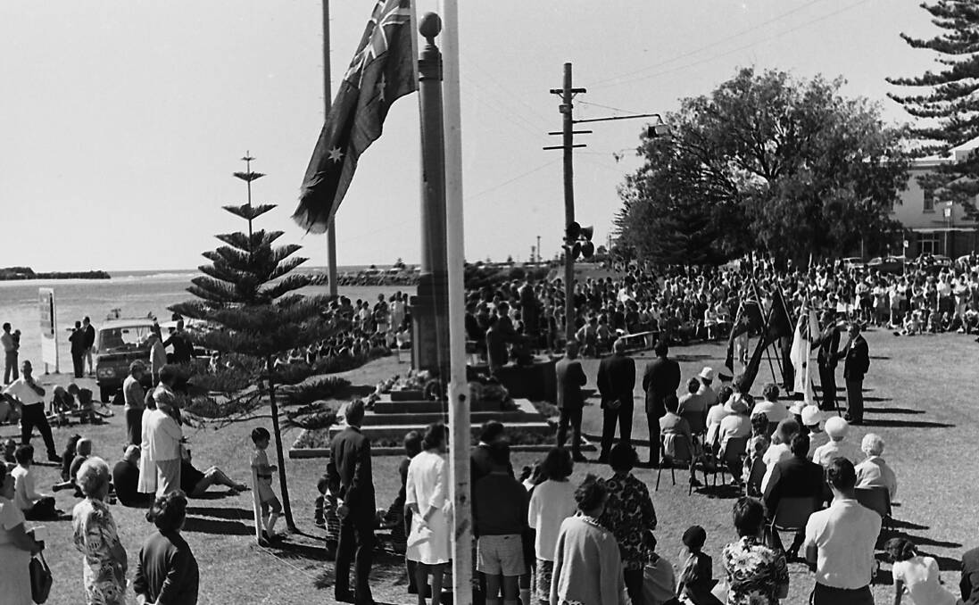 The Anzac Day commemoration service in progress on town green, 1972. 