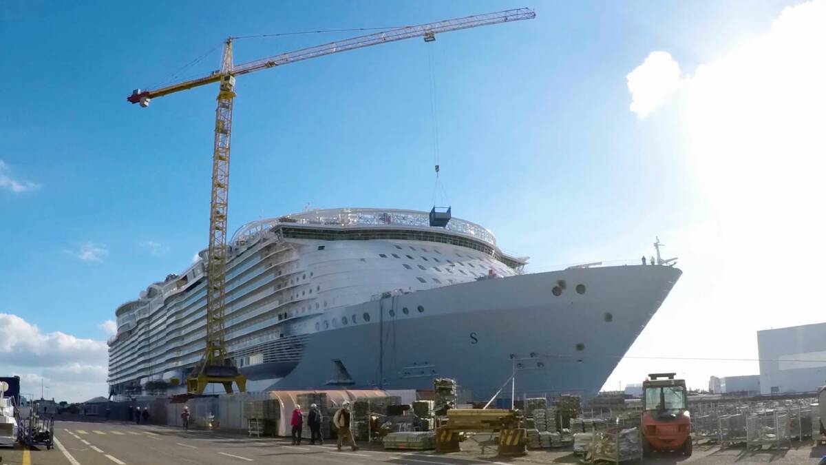 City afloat: Symphony of the Seas nears completion in France in readiness for her maiden voyage in April 2018. Photo: Royal Caribbean Line