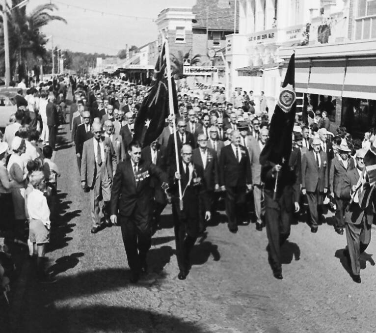 Proud representatives: Returned servicemen and women march along Horton Street Port Macquarie on Anzac Day, 1968.
