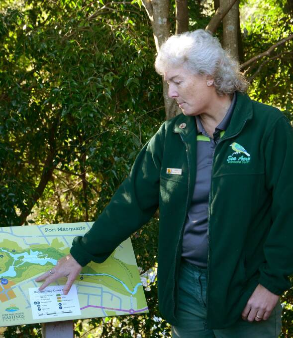 Dual role: Janet Watson points out the Kooloonbung Nature Park trail. She is a vice president of Friends of Kooloonbung and Sea Acres Rainforest Centre guide.