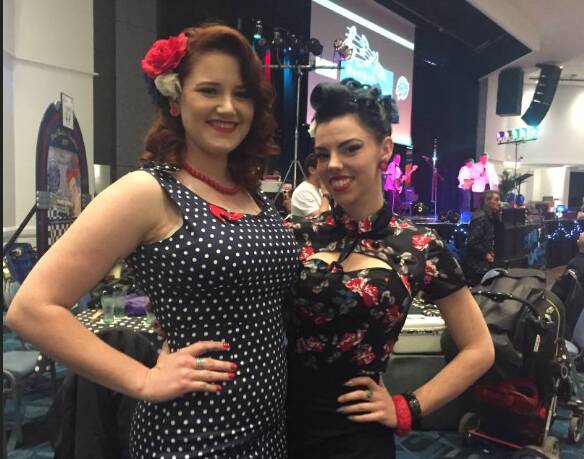 Retro style: Crystal Hearn (Miss Crystal Belle) and Samantha Figgins (Bonnie Von Torque) at the retro and rock & roll nostalgia festival 2017. It's on again at Panthers this weekend.