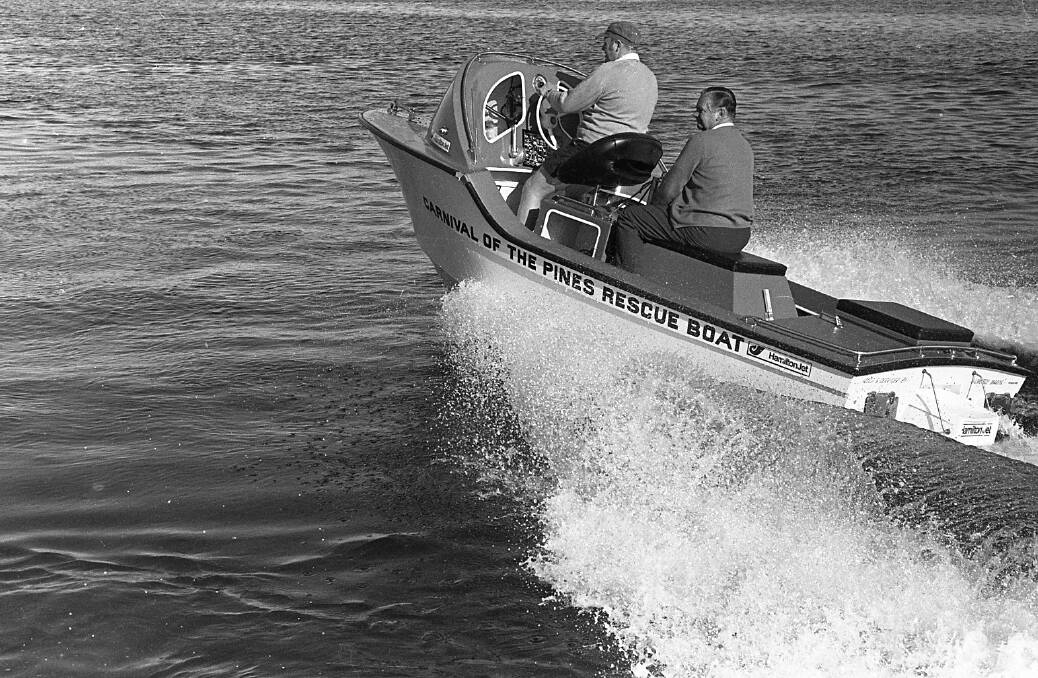 Safety on the water: The new Carnival of the Pines Jet Rescue Boat in action, 1971.