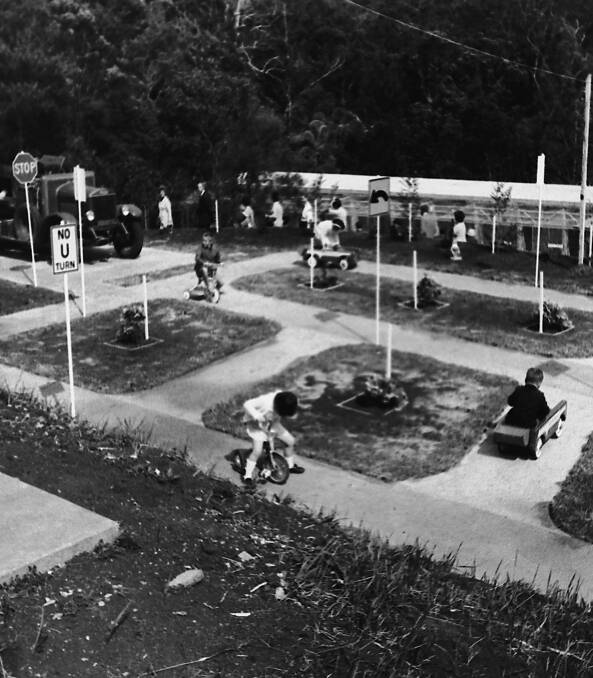 Learning the rules: Owners of Fantasy Glades were congratulated on installing the Road Safety section on the grounds of the park, 1968.
