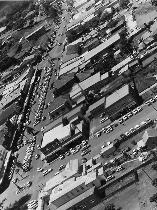 Bird's eye view: A photograph taken above the Town Green overlooking vehicle lined Horton and Clarence streets in 1967, shows few available parking spaces.