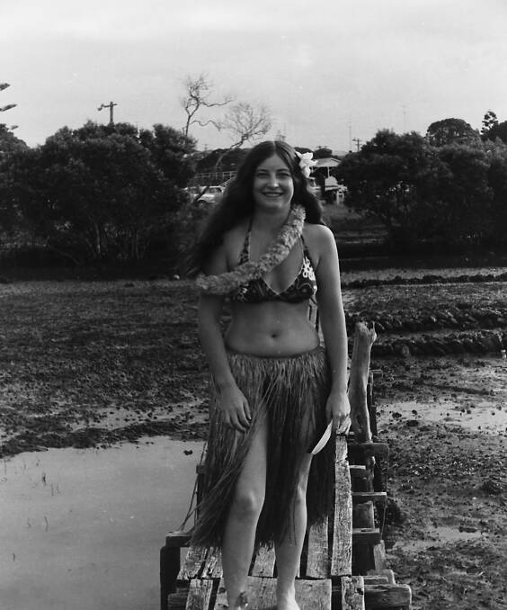 Hula maid: Nurse Sue Williams prepares to board the Hastings District Hospital float in the Rotary Clubs water pageant, 1971. Photo: supplied