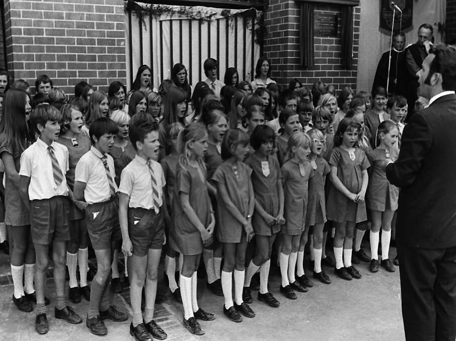 Big occasion: School choir students perform at the opening of the Kendall District School secondary school building, 1971.