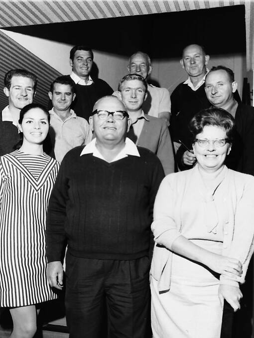 Gentle staff: At rear, from left, Barry Gentle, Ron Smith, Victor Studman, Len Gibbs, Rex Joyce, Les Fowler, Keith Klumpp, Yvonne Gibbs, Dick Gentle and Lorraine Doyle.