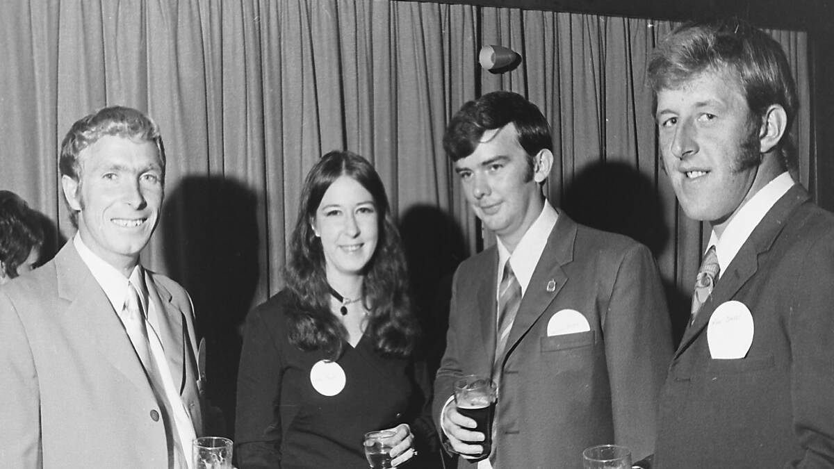 At the Vietnam Veterans welcome home dinner Les Fowler, Lesley and Dennis Joyce and Ron Davis, 1972.