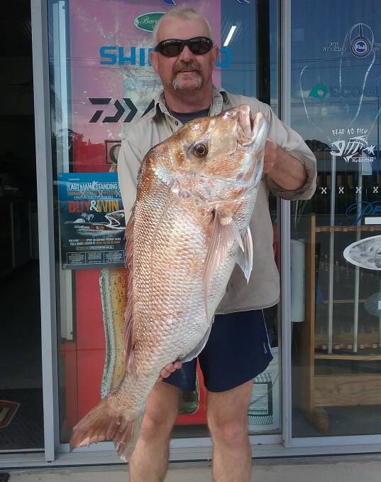 Mighty fish: Our Berkley Pic of the Week is Col Wilkie with this massivel 11.510 kilogram snapper he recently caught at sea off Point Plomer. Photo supplied.