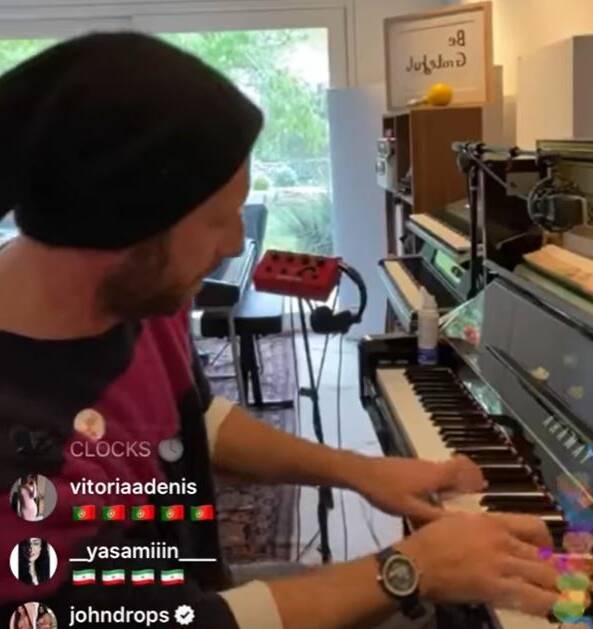 Chris Martin: Doing his thing - for free on social media. Photo: screen grab