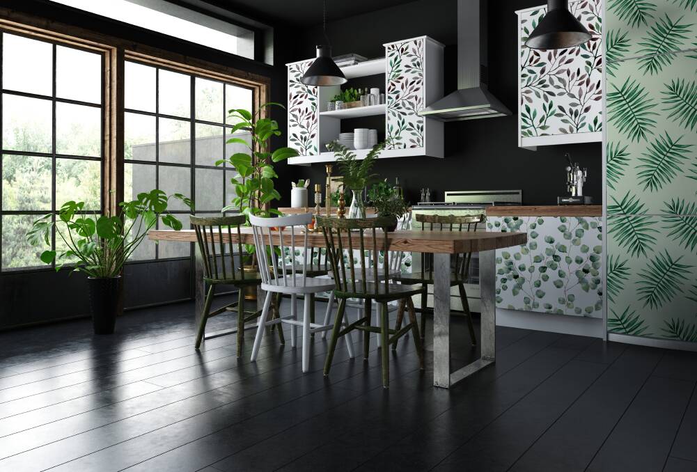 Green is a safe colour for the kitchen space, it complements white colour, wooden or steel elements.