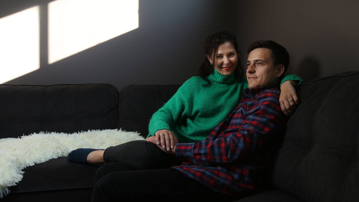 SETTLING IN: Julia and Volodymyr Siedov arrived in Australia just two weeks ago. Picture: Simone De Peak 