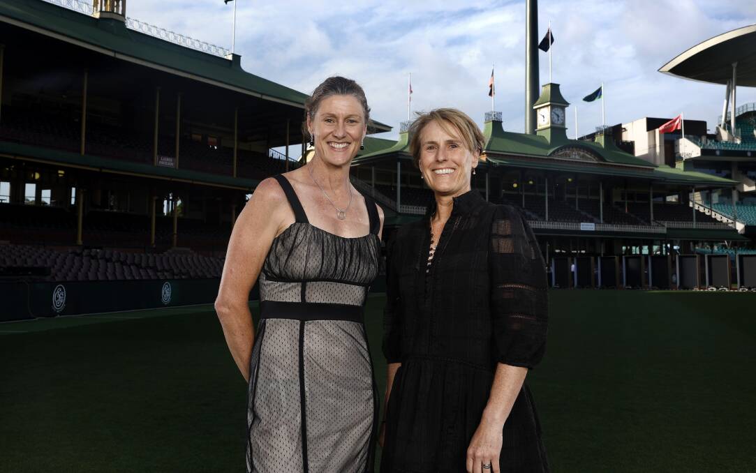 Newcastle's Cheryl Salisbury, left, and Belinda Clark at the Sydney Cricket Ground on Wednesday night. Picture supplied