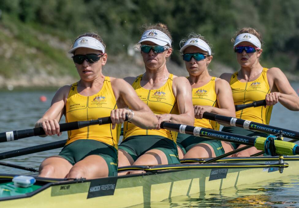 ROAD BEGINS NOW: Lucy Stephan, Katrina Werry, Sarah Hawe and Olympia Aldersey have eyes set on Tokyo. Picture: Rowing Australia 