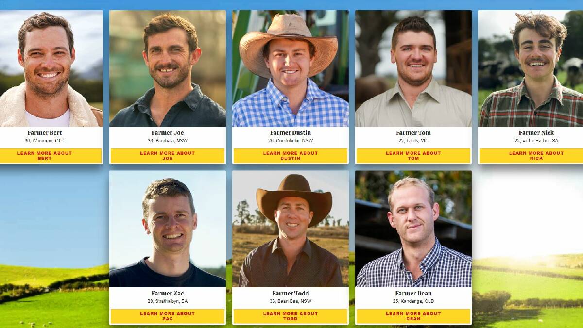 A screenshot from the Farmer Wants a Wife website showing eight farmers - but, mysteriously, Farmers Nick, Todd and Zac won't be appearing. Picture supplied