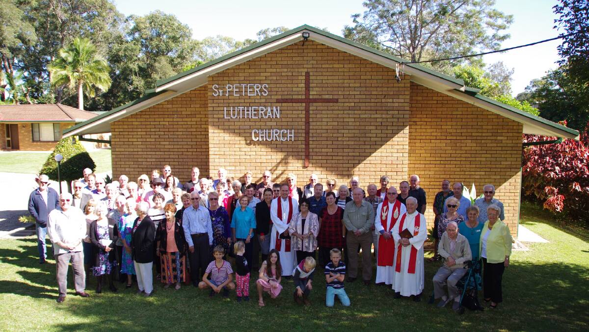 HAPPY FACES: The congregation of St Peters Lutheran Church in Port Macquarie at their special celebration.