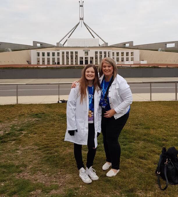 LIVING WITH DIABETES: Charlotte Kennedy and mum Emily Acheson in Canberra raising awareness for juvenile diabetes. 