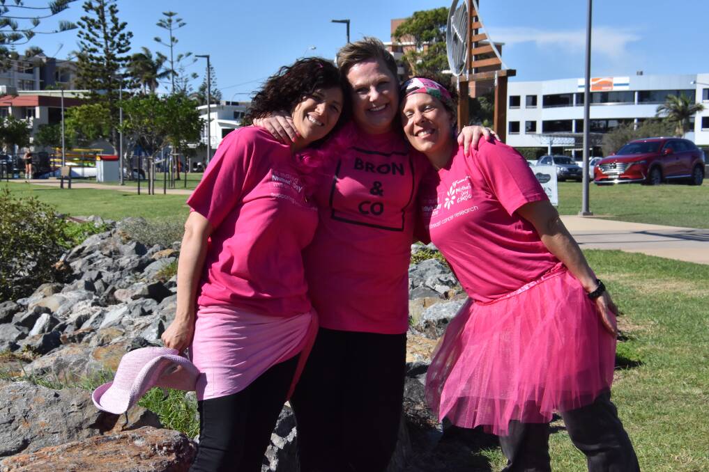 MOTHER'S DAY CLASSIC: Irene Mifsud, Bron Watson and Magalie Lameloise ready to walk. PHOTO: Laura Telford.