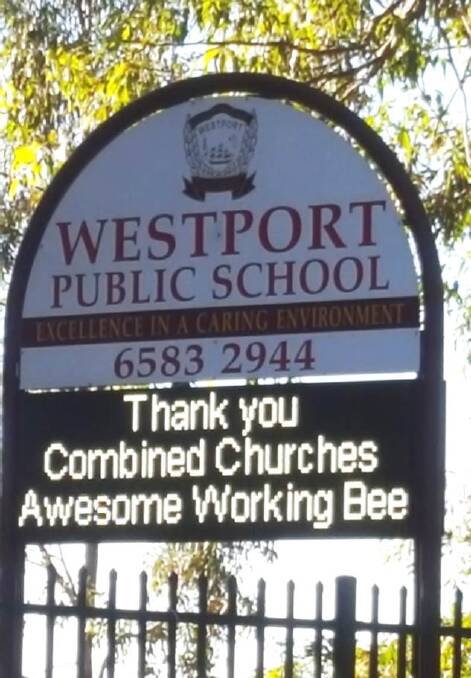 APPRECIATION: The school has a sign showing their thanks to the group who volunteered to help.