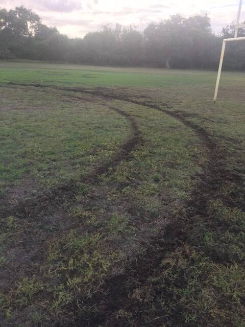 HEINOUS: A car has deliberatly sought to ruin the field.