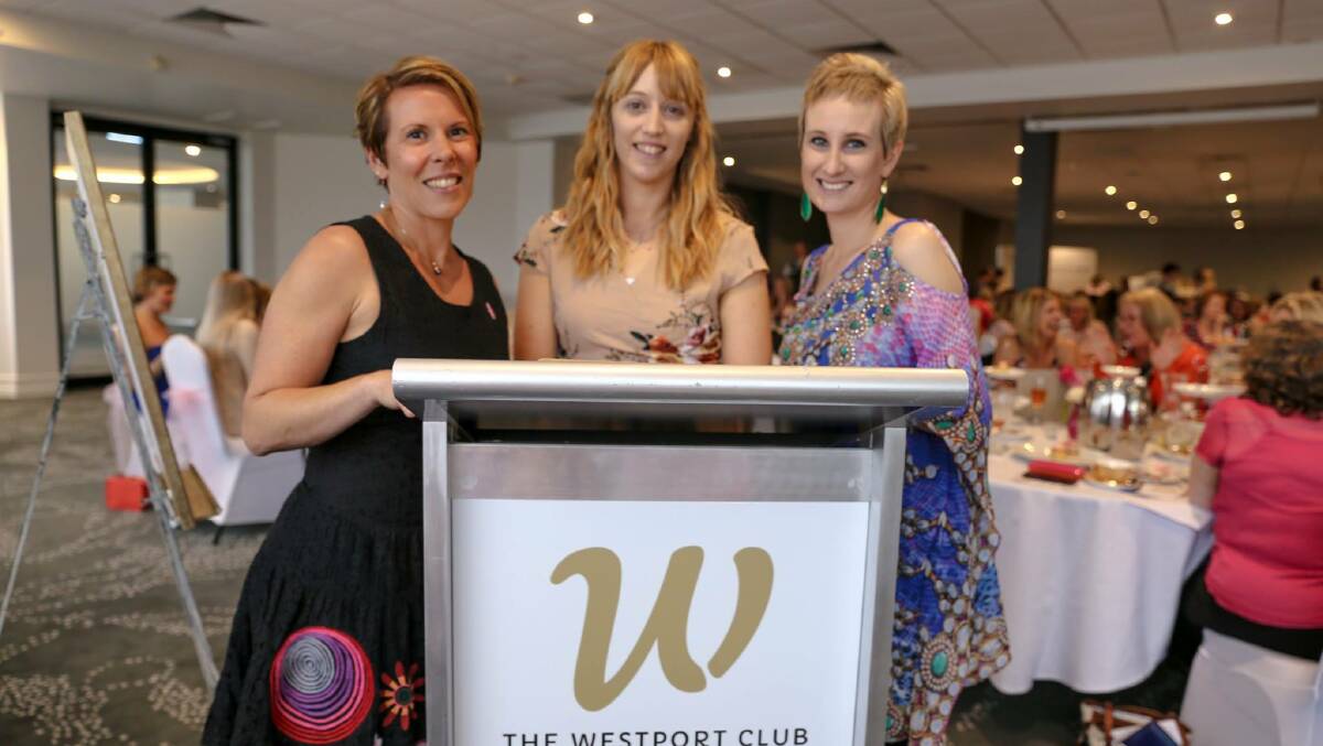 CUPPA FOR A CAUSE: Magalie Lameloise, Kylie Bulmer and Jessica Higgins at the 2017 high tea.